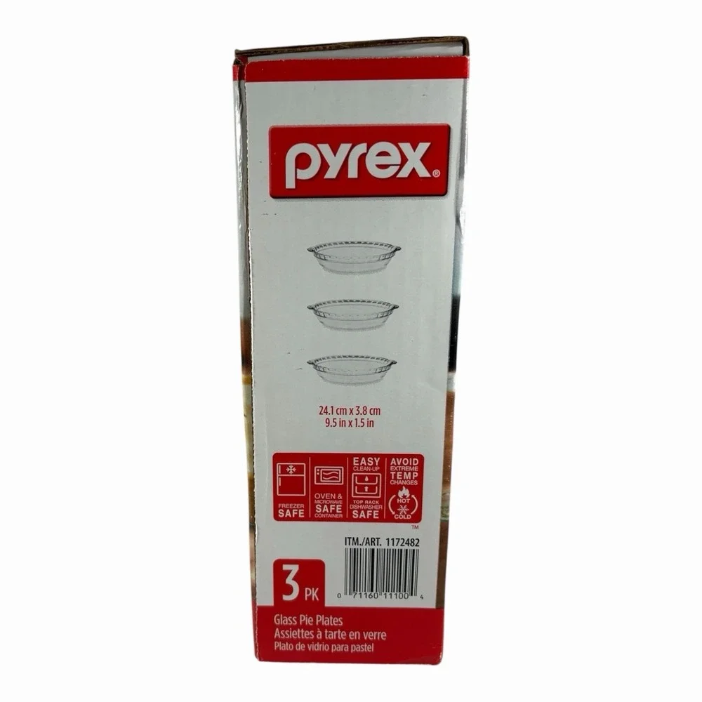 Pyrex Pie Plates 3 pk Glass Pie Plates 9.5 x 1.5 inches Freezer Oven Safe